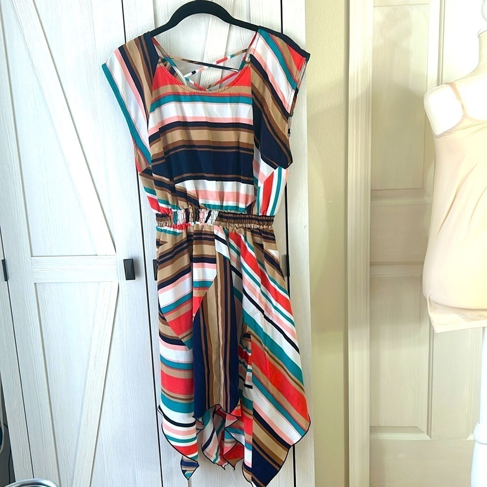Love Fire Striped Dress with criss cross back Sz M